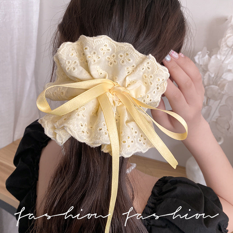 2026new arrival oversized pleated large intestine hair tie super fairy easiest for match double layer headband hair rope head flower hair accessories headwear trendy