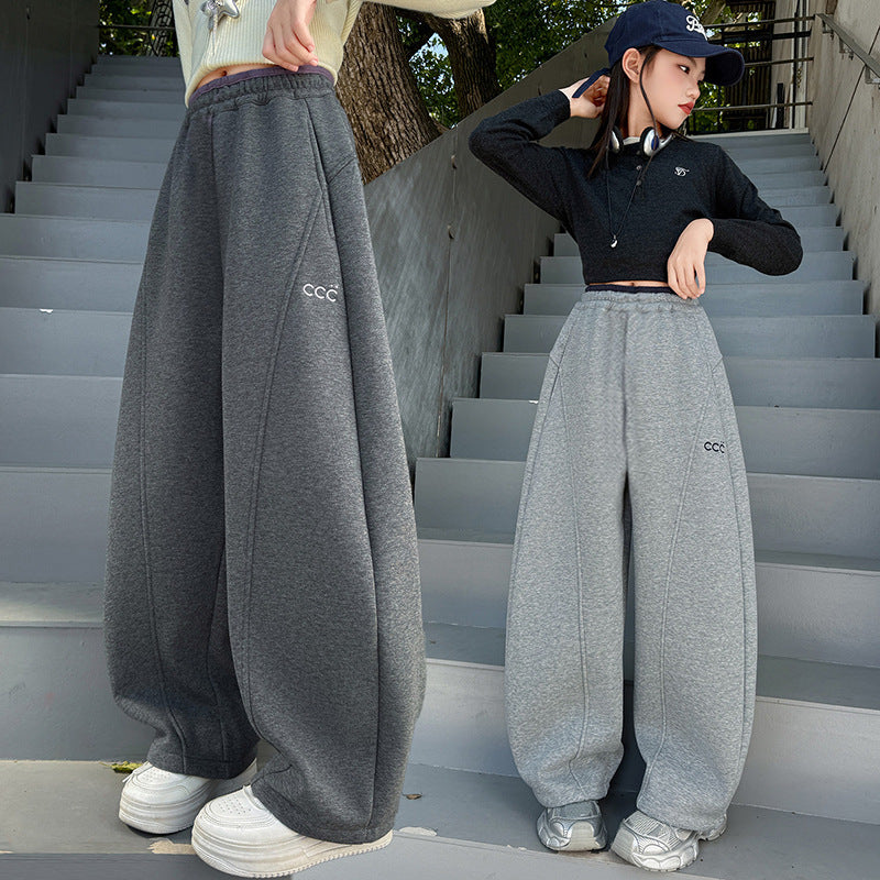 Girls' pants spring autumn sweatpants  new children's wide-leg pants spring style athletic casual pants mid-to-large children's straight-leg