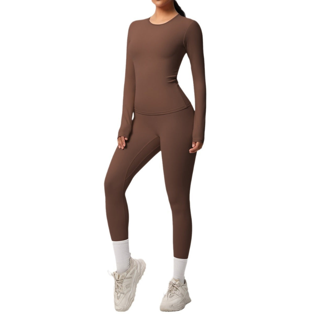 Ready-to-ship cross-border double-sided brushed, form-fitting, breathable solid color training yoga set, eight-piece athletic running fitness outfit for women