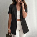 cross-border fashion women's lightweight business casual short-sleeve solid color blazer with button front