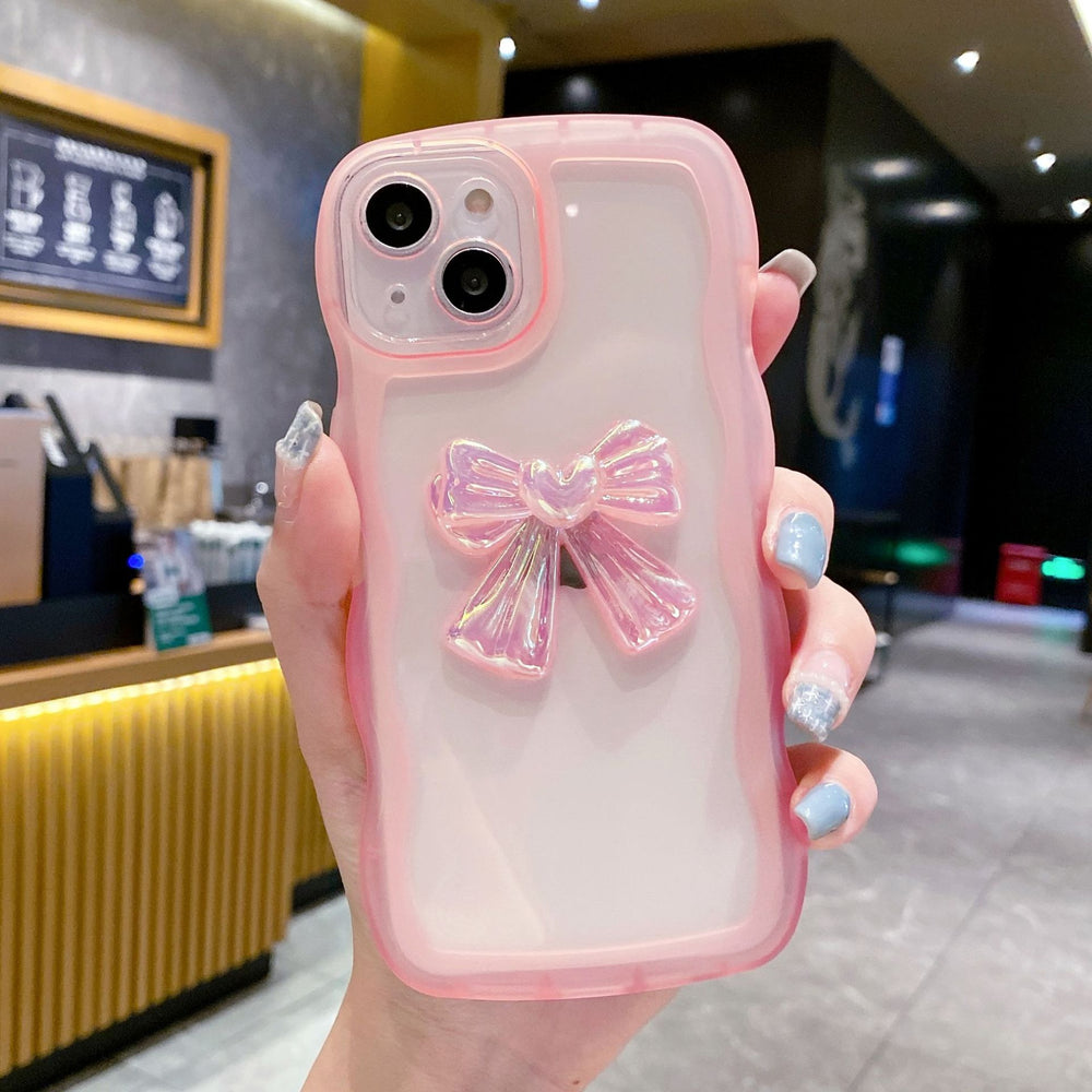 Suitable for apple 15 wavy edge colorful bow mobile phone case iphone12ins style simple transparent protective cover