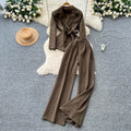 Work clothing professional young lady style suit women's autumtie back waist suit collar long sleevesoutwearhigh waistloose straight-leg pants