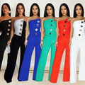 C7105 cross-border   independent station fashion women's sleeveless button jumpsuit pants new