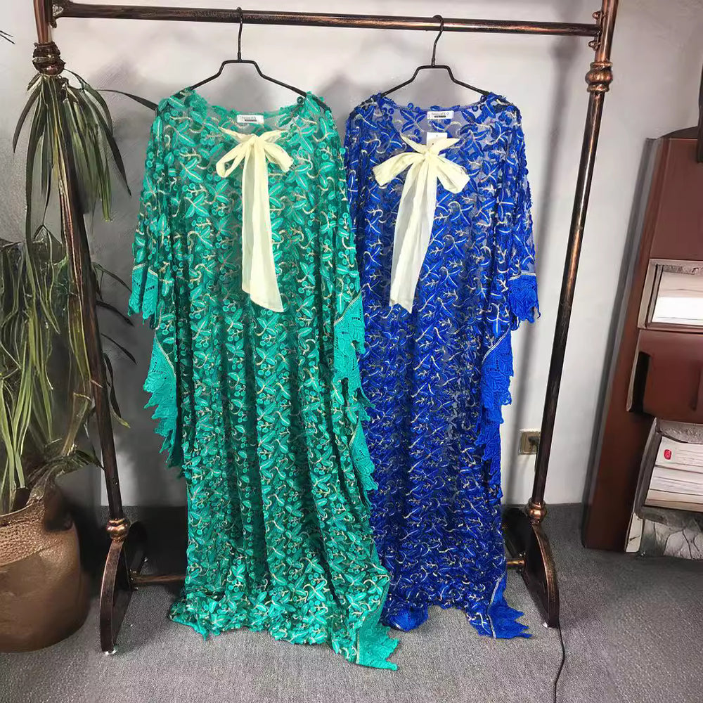 Special offer: 3d floral lace embroidered loose fit batwing sleeve robe - african women's clothing