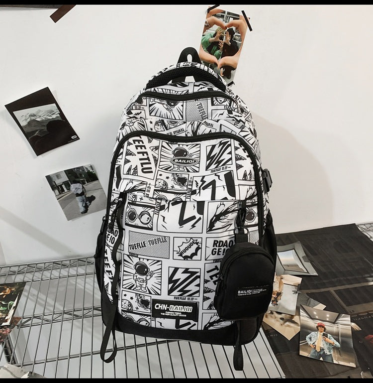 New large capacity backpack - graffiti casual backpack for middle school, high school, and college students - printed colorful school bag