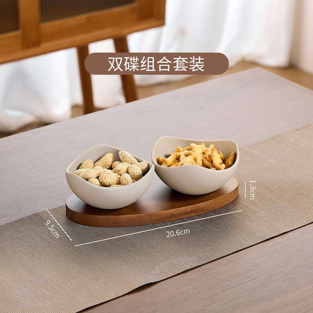 Japanese retro-style stoneware snack plate - perfect for home living room tea time, coffee table, nuts, candy, and snacks - ceramic dried fruit dish