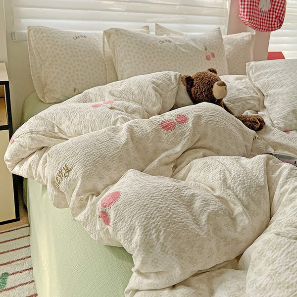 Small fresh spring and summer A class new wrinkled double yarn four-piece set bed sheet quilt cover dormitory three-piece set bedding 4