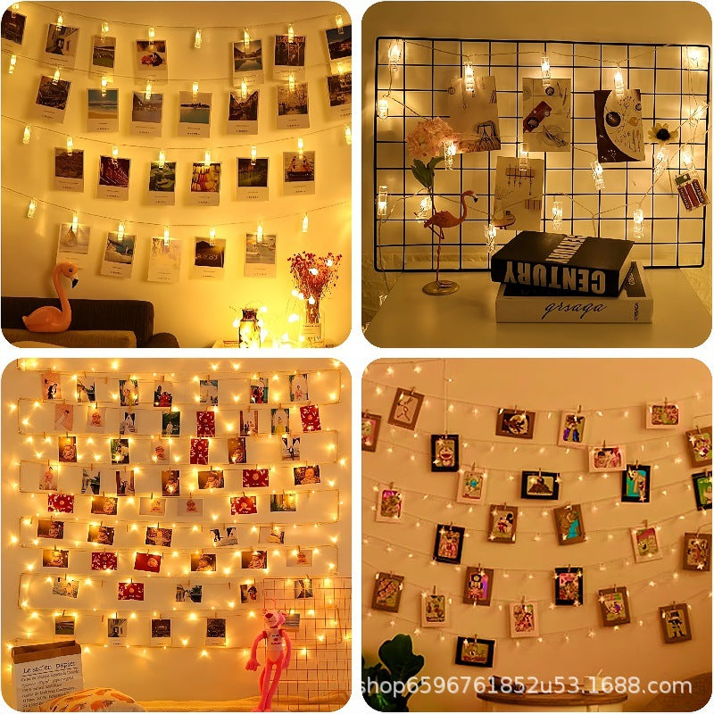 Indoor led Christmas light string with clip transparent photo clip battery box colorful light photo wall luminous light string