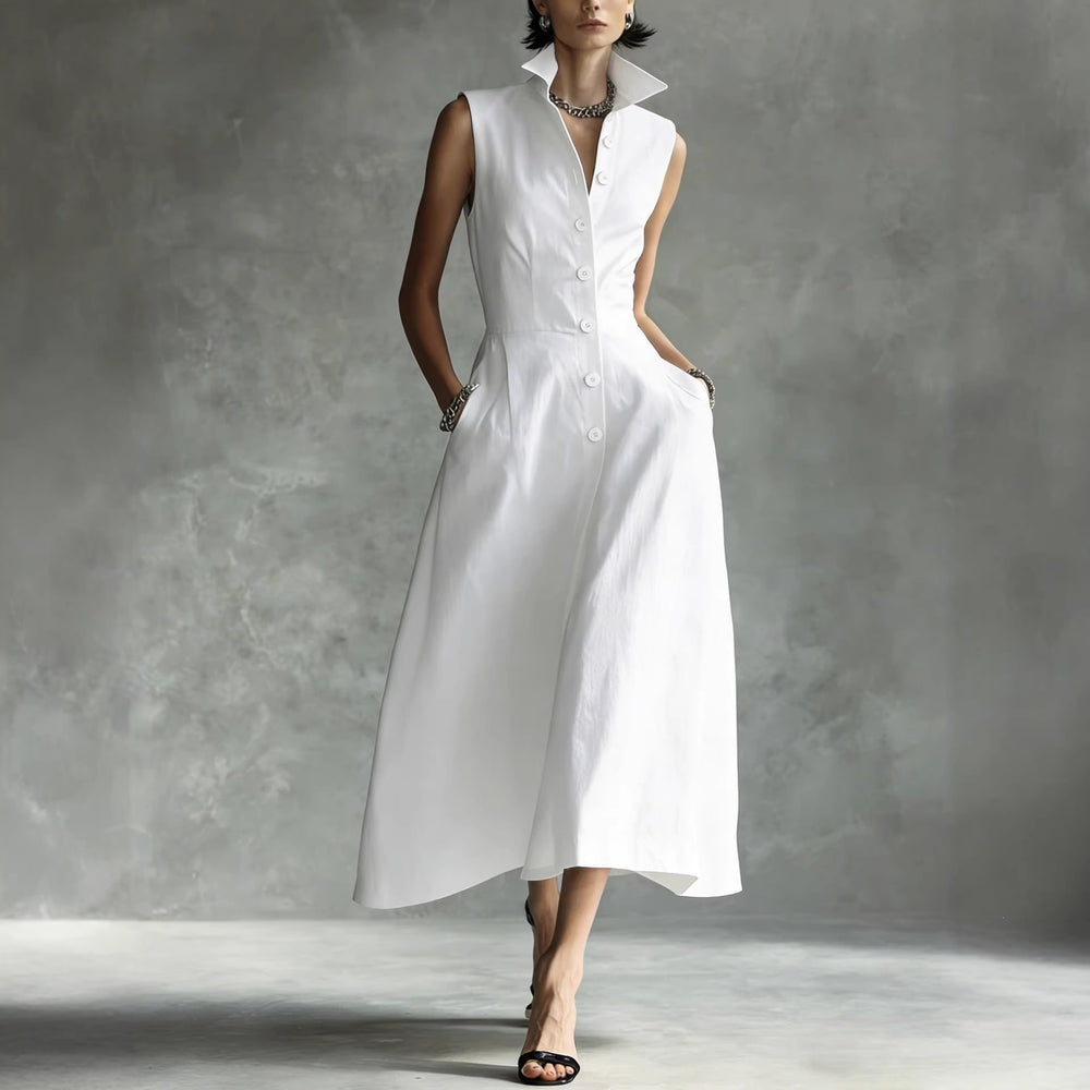 European and american cross-border independent station  summer new fashion casual stand collar elegant trendy button-down dress