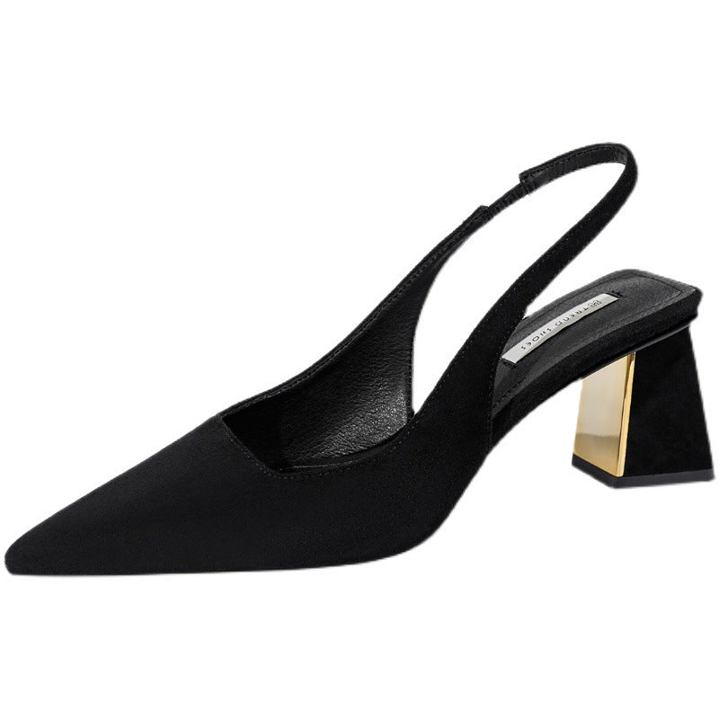 2025 summer new sexy fashion versatile pointed toe chunky heel sandals open side slip-on export high heel sandals for women