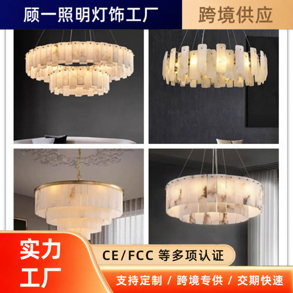 Modern minimalist spanish natural cloud marble translucent living room cross-border all-copper spanish cloud marble chandelier