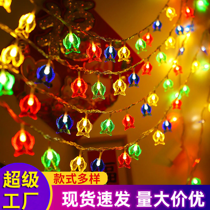 LED New Year's festive Chinese style small red lanterns Chinese knot blessing character Pisces lights string Spring Festival decoration flashing lights