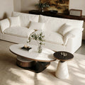 Wabi-sabi style coffee table, oval rock slab combination, small apartment home living room, retro high-end storage design tea table