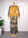 African women's plus size printed color block dress  chic commute two-piece set skirt pleated skirt set