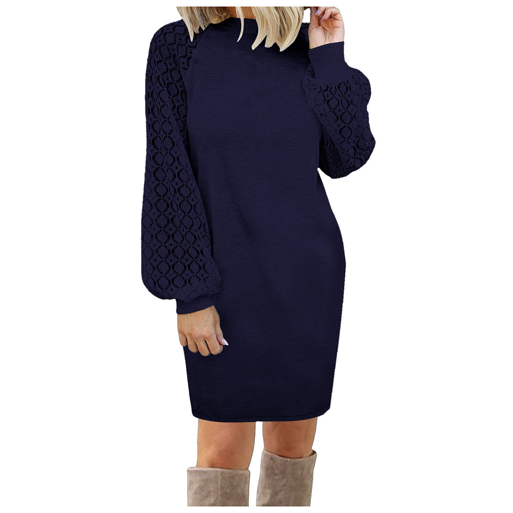 foreign trade   european and american new women's patchwork lace long sleeve knit dress