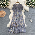 Miya pleated dress - women's  summer collection: european & american style, sophisticated, gold foil 3d floral appliqué, loose fit, pleated maxi dress