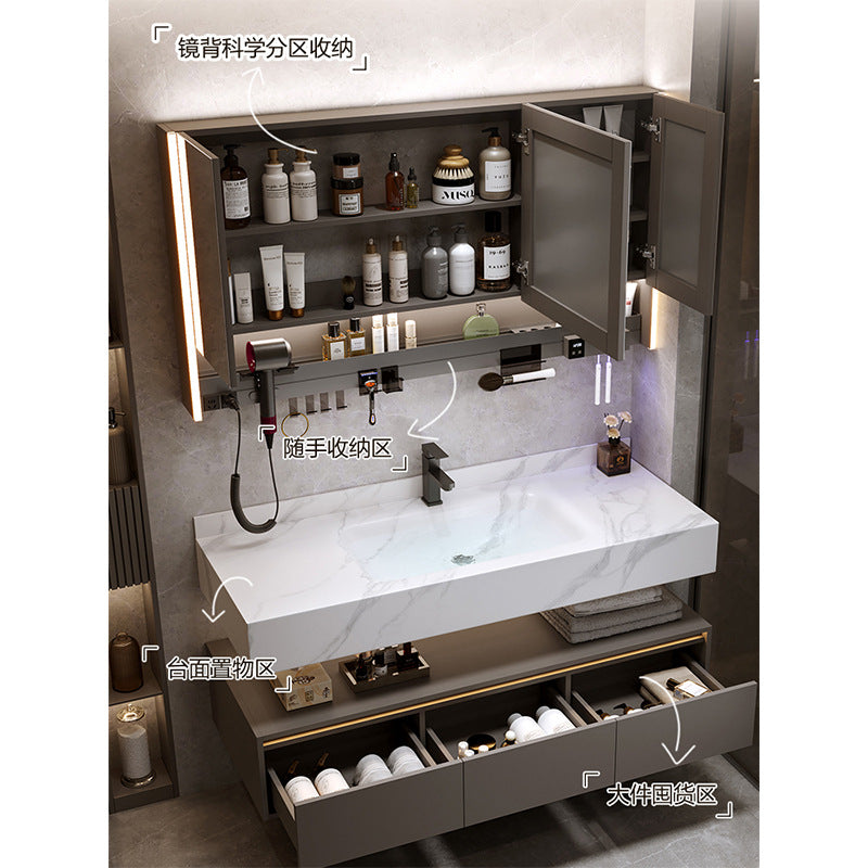 [Spot] Multifunctional storage rack, rock slab hot bending integrated basin, bathroom, washstand, face wash, bathroom cabinet combination