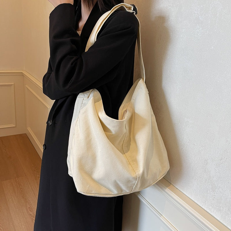 Cross-border messenger bag 2024 college student class bag Japanese solid color leisure bag women's large-capacity shoulder canvas bag