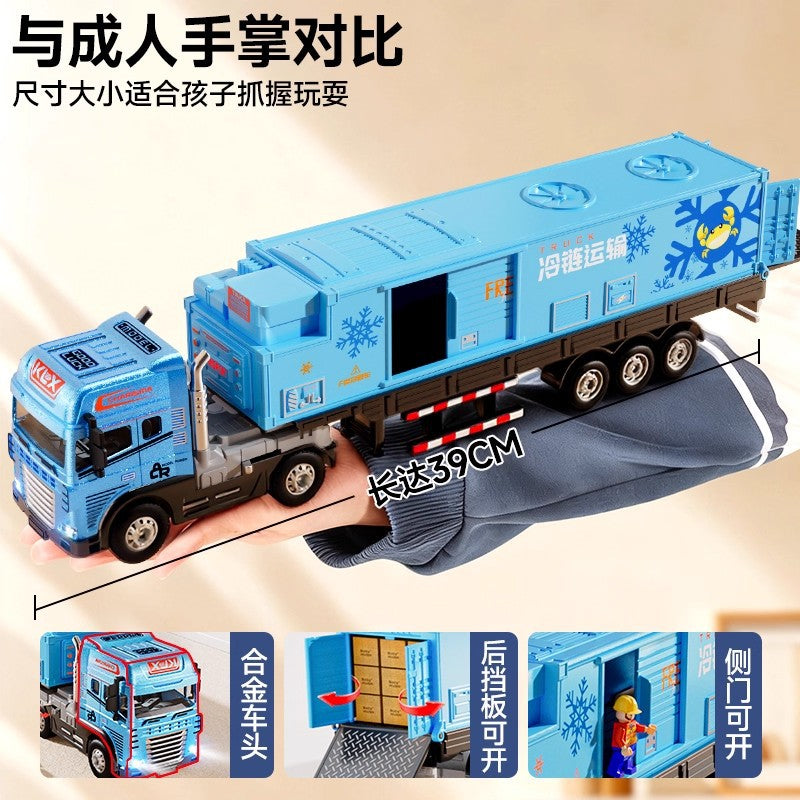 Kids' alloy big truck container transporter - boy's car model with sound & light - container refrigerated truck - cold chain truck