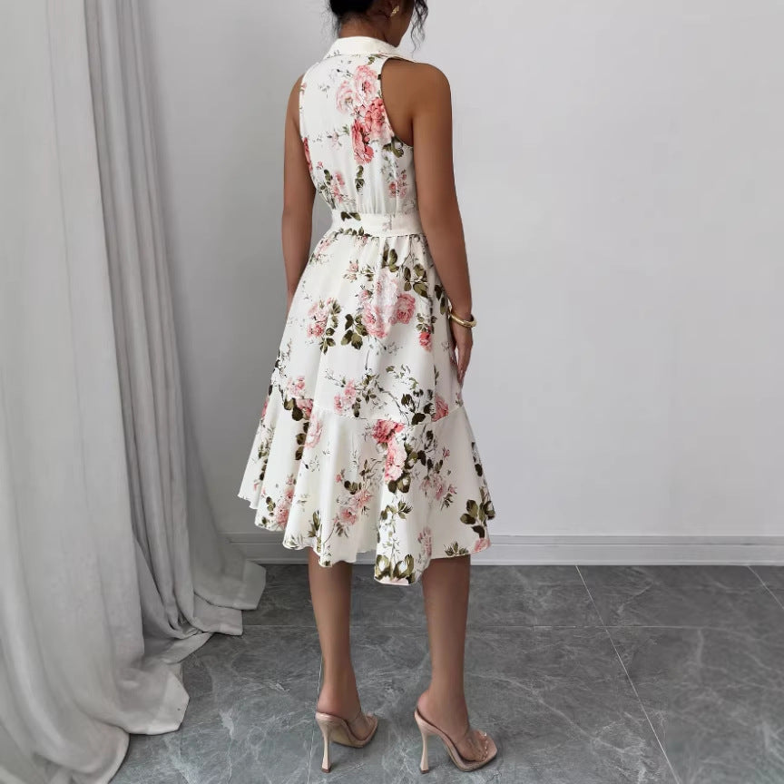 new cross-border european and american style women's digital print rose holiday casual travel outfit - artsy retro vibe