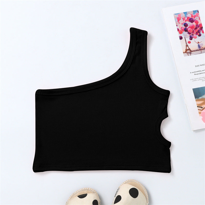 Infant and toddler vest children's clothing summer one-shoulder same-side waist hole girl's halter top cotton fashionfashion style