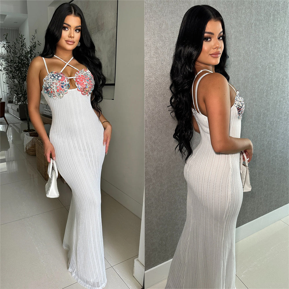 C7102 cross-border   independent station fashionable women's sleeveless camisole dress long dress new