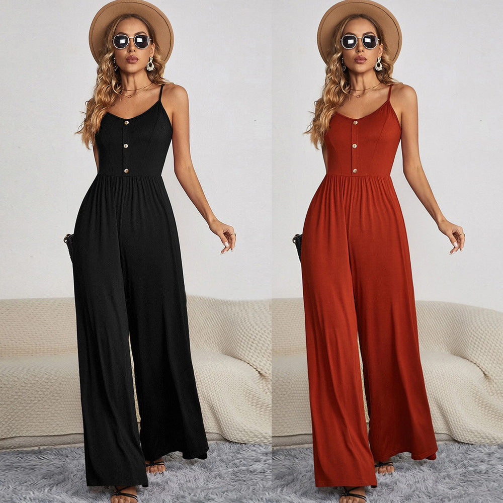 european and american style new summer women's jumpsuit - solid color casual sleeveless loose-fit romper
