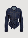 X-spot-66220#fashion  cross-border fashion women's versatile waist design belt denim jacket