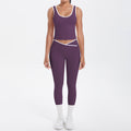 popular double-sided brushed contrast color tight breathable cross yoga suit sports running fitness two-piece set