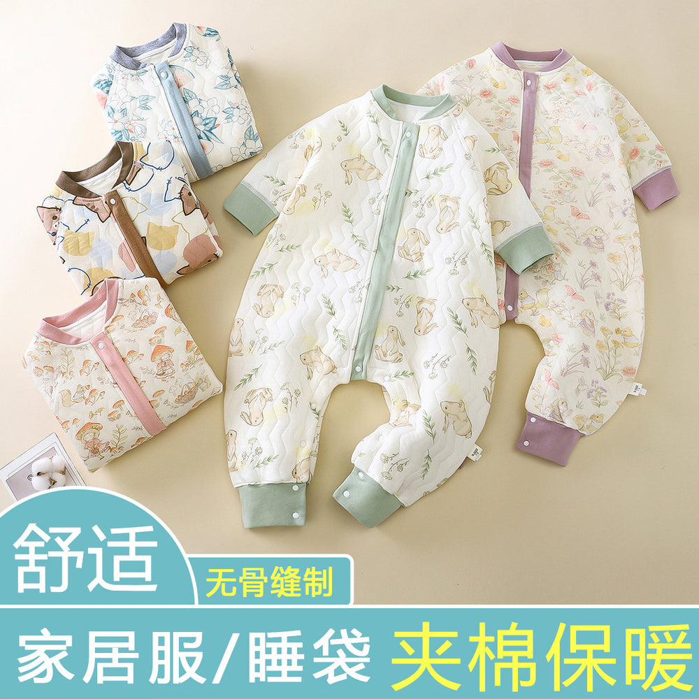 Kids sleeping bag fall and winter style quilted split-leg zipper sleeping bag baby pure cotton type a romper infant anti-kick quilt