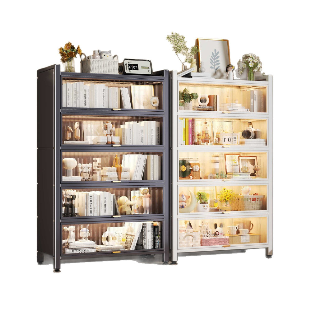 Steel bookcase with doors, dustproof storage rack, all-in-one wall-mounted multifunctional kids' bookshelf, freestanding storage cabinet for home use