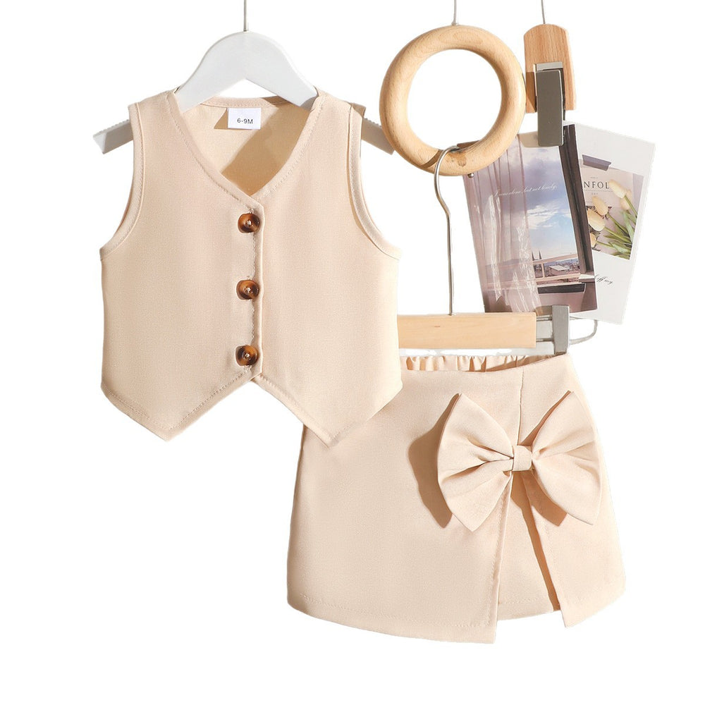 Kids clothing cross-border exclusive i  fashion children's clothing new arrival apricot vest shorts suit