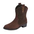 new arrival cow suede boots fashion style pointed toe patchwork sleeve thick heel medium heel plus size short boots casual women's boots