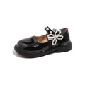 Vancahao kids' black leather shoes -  autumn new collection - girls' fashionable beaded bowknot patent leather princess shoes