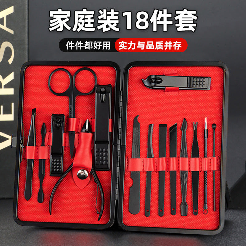 Nail scissors suitfor home nail clipper stainless steel 18-piece set ear spoon slant nail clipper complete set one piece wholesale