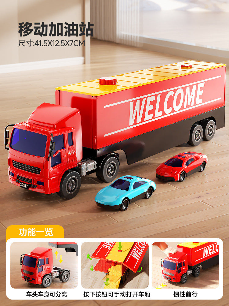 Kids' large-sized mobile gas station truck simulation - engineering transport car model - inertia toy for boys