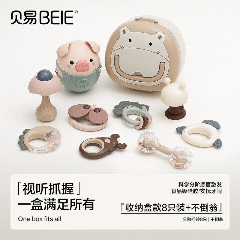 Beiyi baby hand rattle toy newborn toddler 0-6 months educational early education grasping training can bite tooth glue