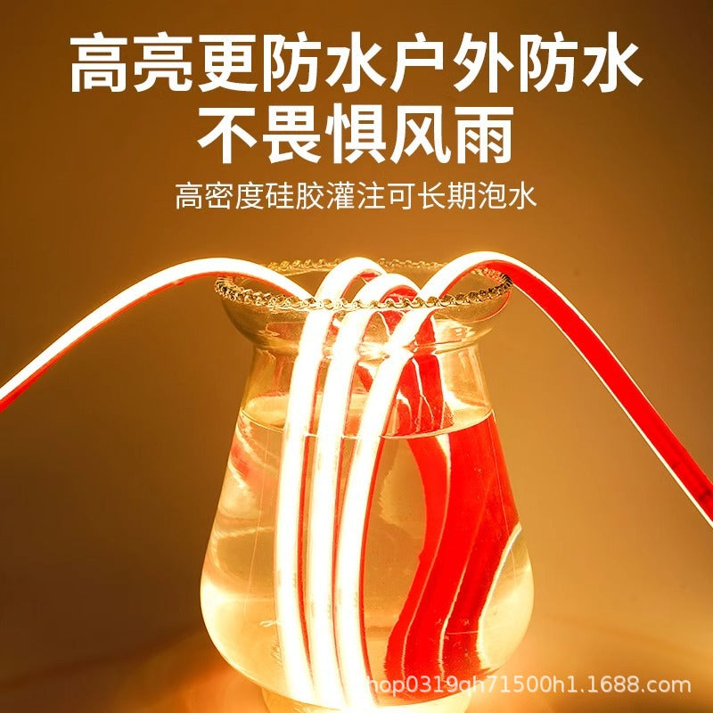 Underwater cob led strip lights - waterproof, solid silicone, 24v, for fish tanks, ponds, and outdoor use. ip68 rated, self-adhesive silicone strip lights