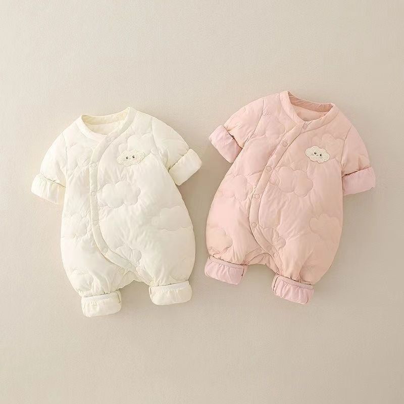 Newborn autumn/winter new arrival: minimalist lightweight cotton-padded romper - winter baby onesie for outdoor crawling, cute winter outfit