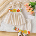 26 summer crochet flower suspender + casual shorts girl cotton and linen western style children's clothing suit wholesale in stock