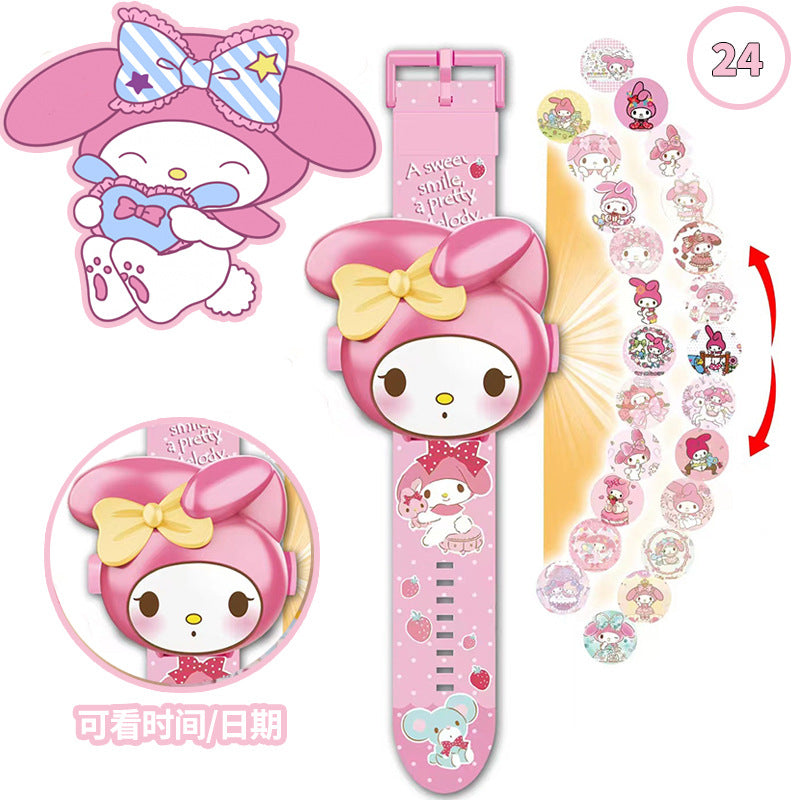Elsa princess projection watch kuromi cartoon electronic luminous watch toy cinnamon dog melody creative gift