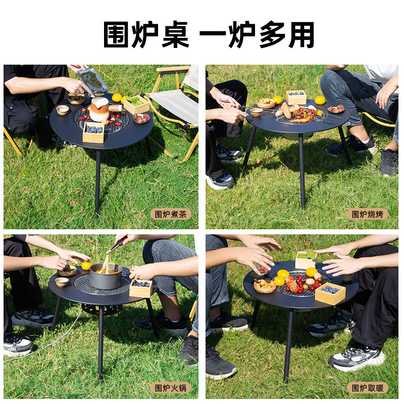 Outdoor bbq grill & tea brewing set - portable, detachable, smokeless patio bbq table - electric & charcoal dual-use grill
