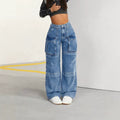 Amazon tiktok pinduoduo export cross-border fashion high waist double layer workwear wide leg jeans