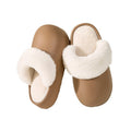 Waterproof, removable, and washable cotton slippers - winter anti-slip, warm, fleece-lined, thick-soled slippers for home wear, women's bread-shaped slippers, postpartum shoes