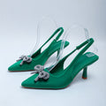 2026 new women's high heel sandals - pointed toe, ankle strap with bow, rhinestone chain detail, stiletto heel, low-cut pumps