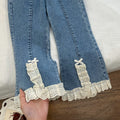 spring new girls' denim jeans - spring collection lace-trimmed flare jeans, stylish and versatile for girls