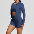 Fashionnew arrivalnude brushed long sleeves sports outwearcasualflap pocket pants shorts running butt lift yoga wear three-piece set