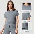 Summer new round neck loose running sports short sleeve women's cropped drop shoulder fitness yoga t-shirt d25022
