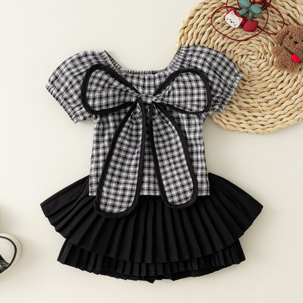 Girls' summer outfit  new style kids short-sleeve t-shirt pleated skirt two-piece set baby girl skirt pants chic cross-border