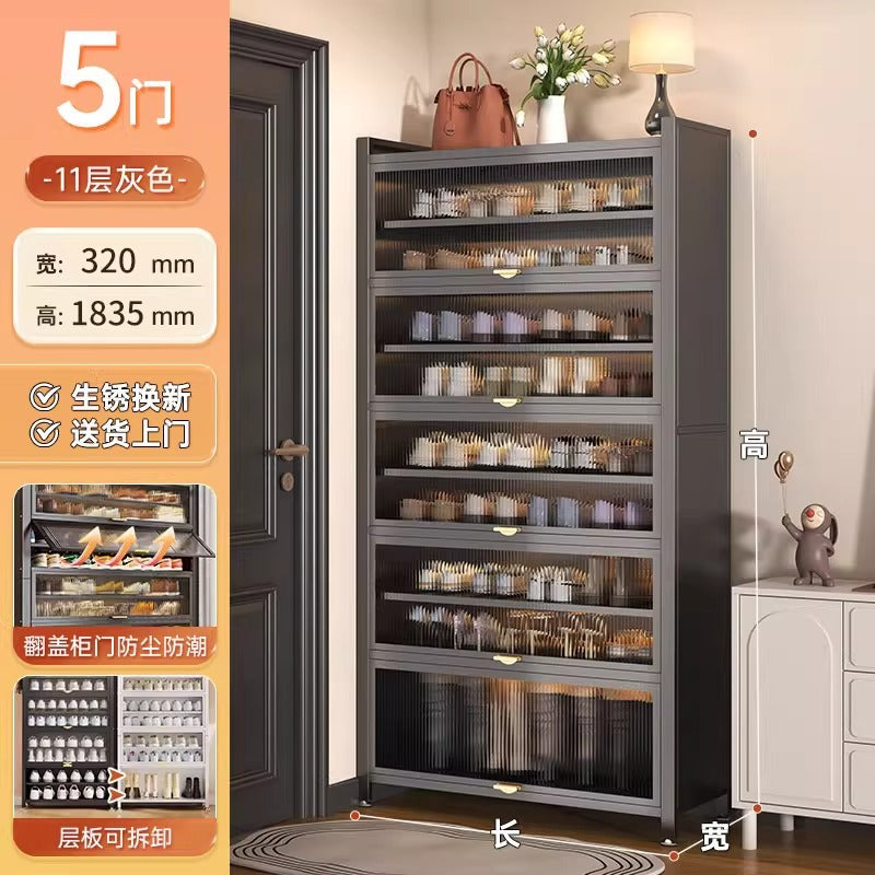 Steel shoe cabinet for home, entryway, and hallway - large capacity, floor-standing, dustproof, multi-functional storage shoe rack